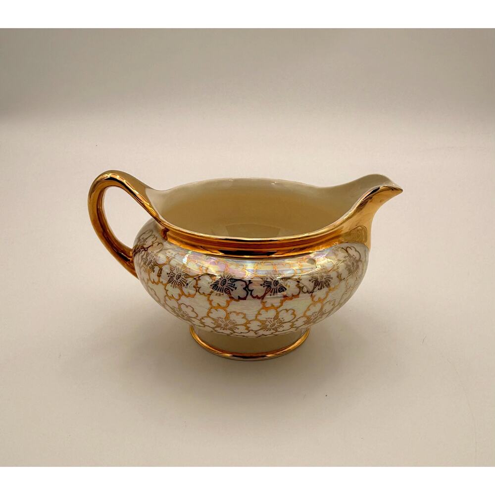 Vintage Geo Bowman Iridescent Porcelain Tea Set Gold Floral 3 Piece - Picture 10 of 16